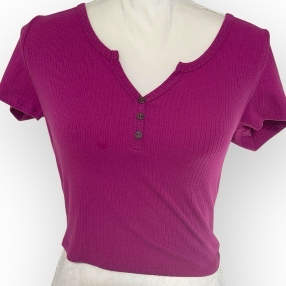 Bozzolo Chic Ribbed V-Neck Top 💜👚 Size L